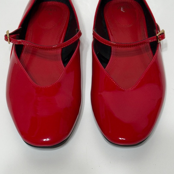 Zara Red Patent Mary Jane Ballet Flats with Ankle Strap - Picture 8 of 13